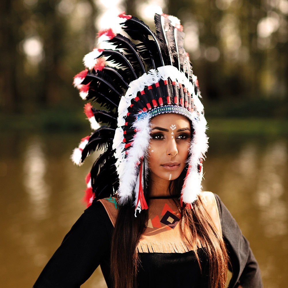 Coiffe plumes noires Apache : l'accessoire indien pour soirée déguisée - 4