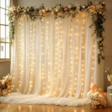 10x10 Ft Cream Wrinkle Free Backdrop Curtains Lights String Photo Wedding