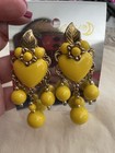 Vintage Large Bold Yellow Chandelier Style Beaded Clip Earrings 80s — photo 1