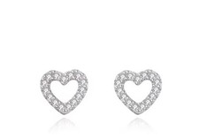 925 Sterling Silver Lovely CZ Stone Paved Heart Shape Stud Earrings Jewelry Gift