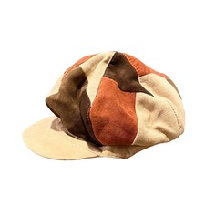 VTG Faux Suede Hat Fairweather Patchwork Browns Oversized Newsboy Groovy Boho