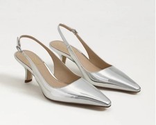 Sam Edelman 6 Bianka Slingback Pump Soft Silver Metallic Pointed Toe Kitten Heel