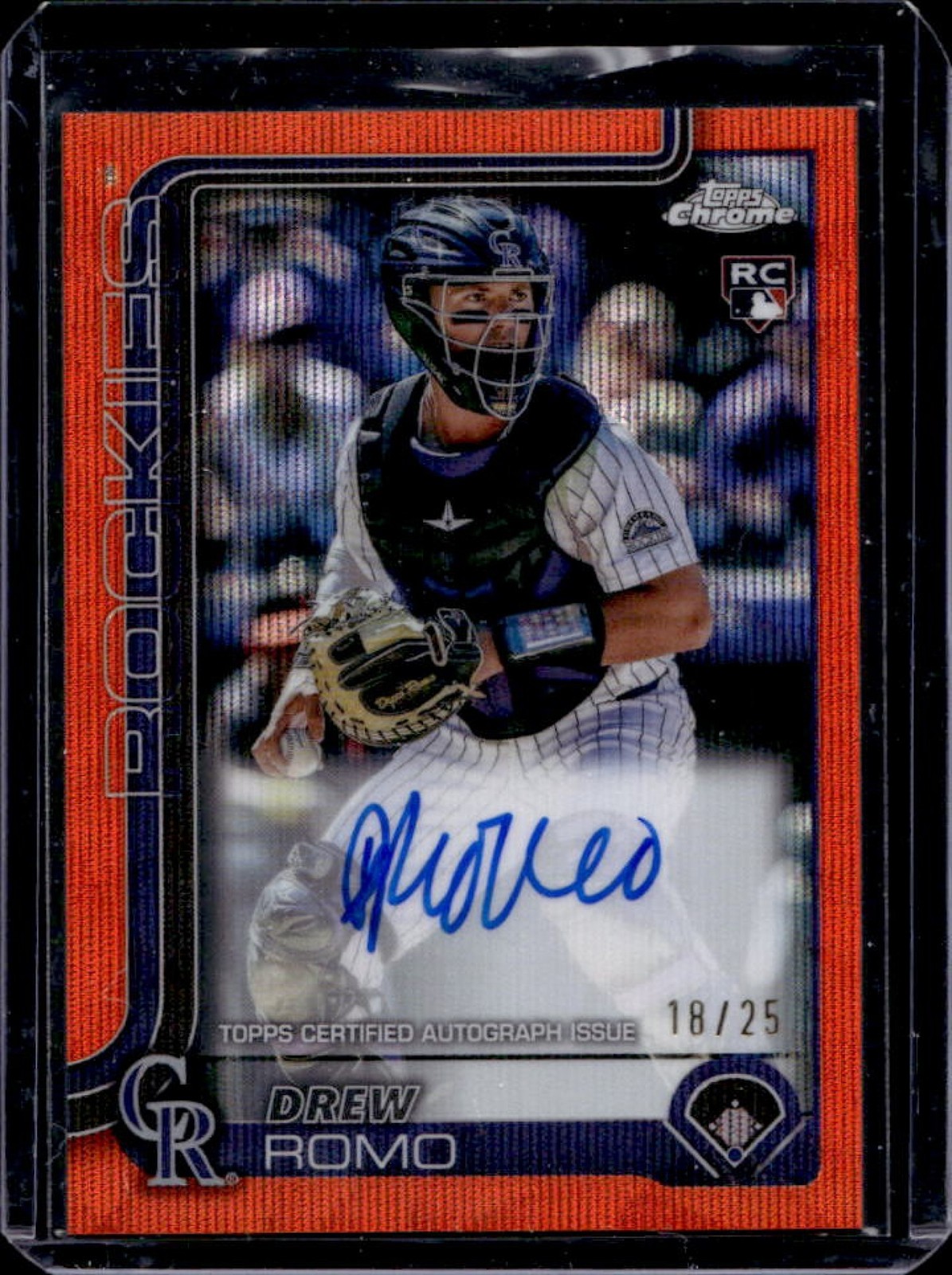 2025 Topps Chrome Drew Romo Rookie Auto RC Orange Wave Refractor #/25 Rockies