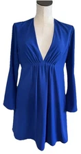 halston heritage Women 4 Blue V Neck Bell Sleeve Empire Shift Dress TT