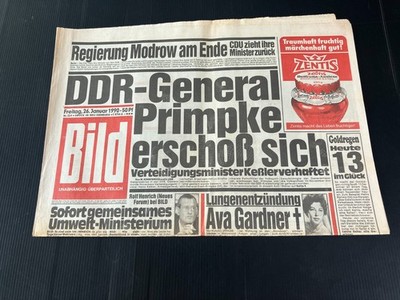 BILD ZEITUNG vom 26.10.1990 mit DDR-GENERAL PRIMPKE SELBSTMORD + AVA GARDNER TOT