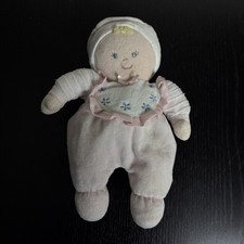 Vintage Russ Berrie LIL DOLLIES Pink/White Velour Plush Baby Girl Rattle Doll