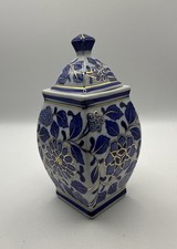 Vintage Chinesisch Orientalisch Blau Wei&szlig; Gold Floral Keramik Ingwer Glas Topf Urne