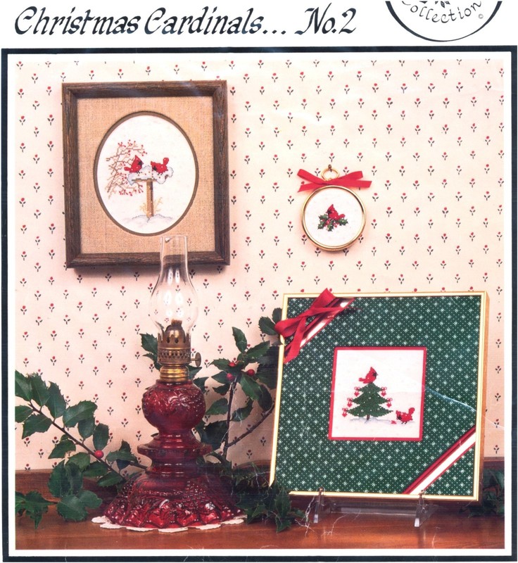 Crossed Wing CHRISTMAS CARDINALS 3 Cross Stitch Charts Only ~ birds / berries