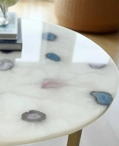 36"White Quartz Agate Table Top Roud Multi Gemstone Livingroom Decor Unique Gift - Picture 3 of 8
