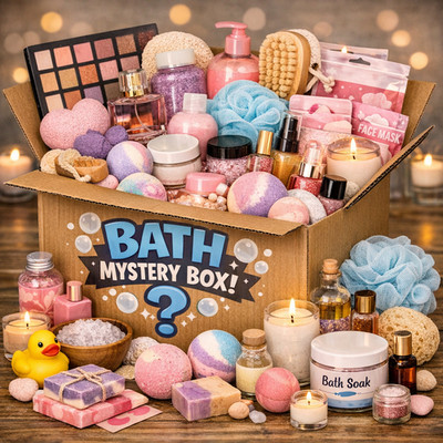 Bath Mystery Box   Bath Bombs, Soaks, Oils, Spa Essentials   Relaxation Surprise