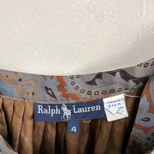 Rare Vintage Ralph Lauren 100 Silk Paisley Pleated Midi Skirt Size 4 Blue/Brown