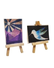 2 ACEO Art Cards Pair Fluid Abstract Original Paintings  Mountains Hummingbird