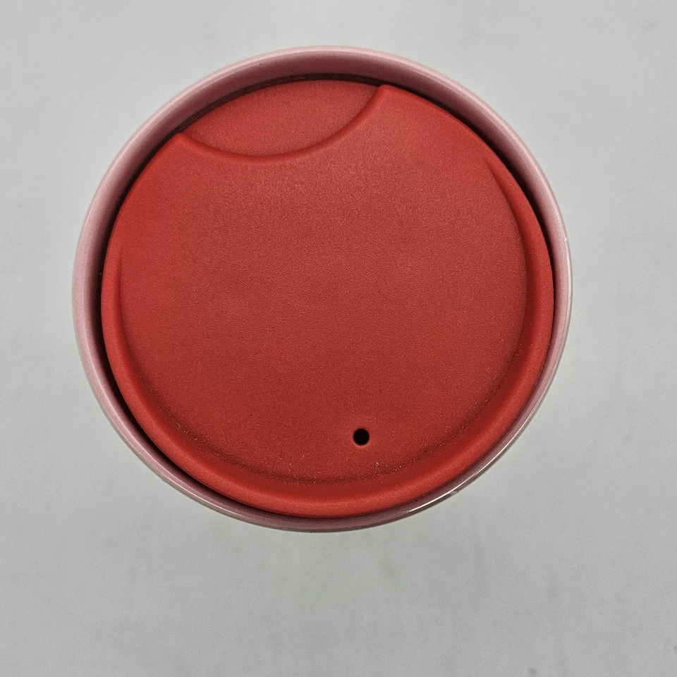 Taza de viaje de cerámica Starbucks de 12 oz vaso bastón de caramelo rayas rojo rosa con tapa Foto 3 de 4