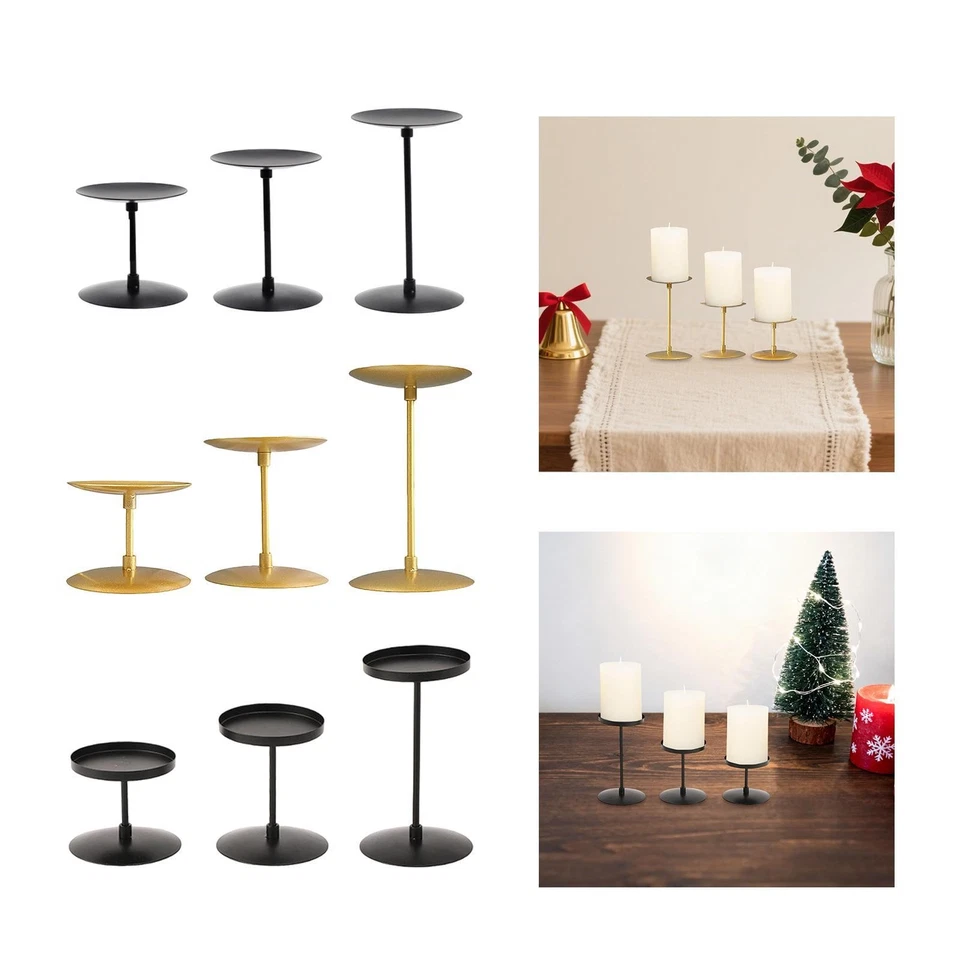 Lot de 3 bougeoirs en fer vintage, support de table en forme de colonne, - Photo 1/1