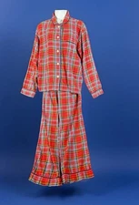 Lands End Womens Flannel Pajama Set Sz L Long Sleeve Pants Plaid Lounge PJ