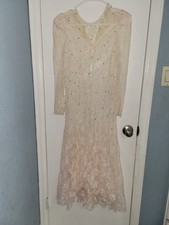Vintage lace overlay slip appliqu  ivory wedding lace dress Unbranded