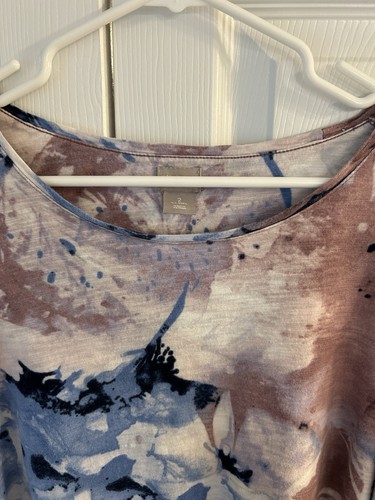 Chico’s Damen blau/rosa Blumendruck Rollriegel Baumwolle Tunika Bluse Shirt Gr. 2 - Bild 3 von 8