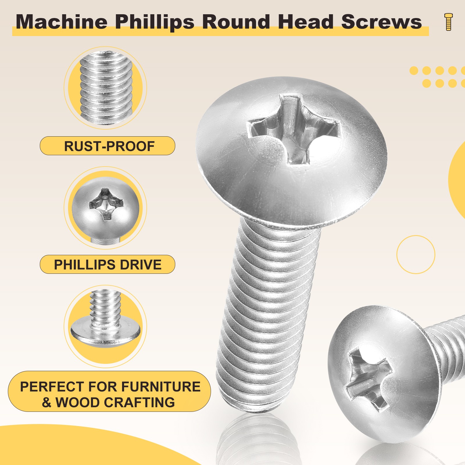 Machine Screws Phillips Head(M8-1.25x30) 15Pcs, Silver