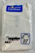 NEW Vintage 1990 s Gerber 3 Pack White Onesies Size Large 27-34 lbs Cotton