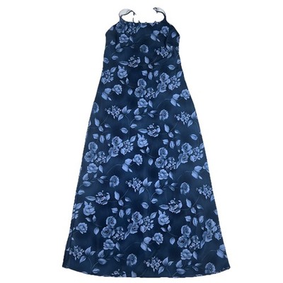 Vintage DBY Dress Size 11/12 Blue Floral Maxi 90s Whimsigoth Dark Romantic Y2K