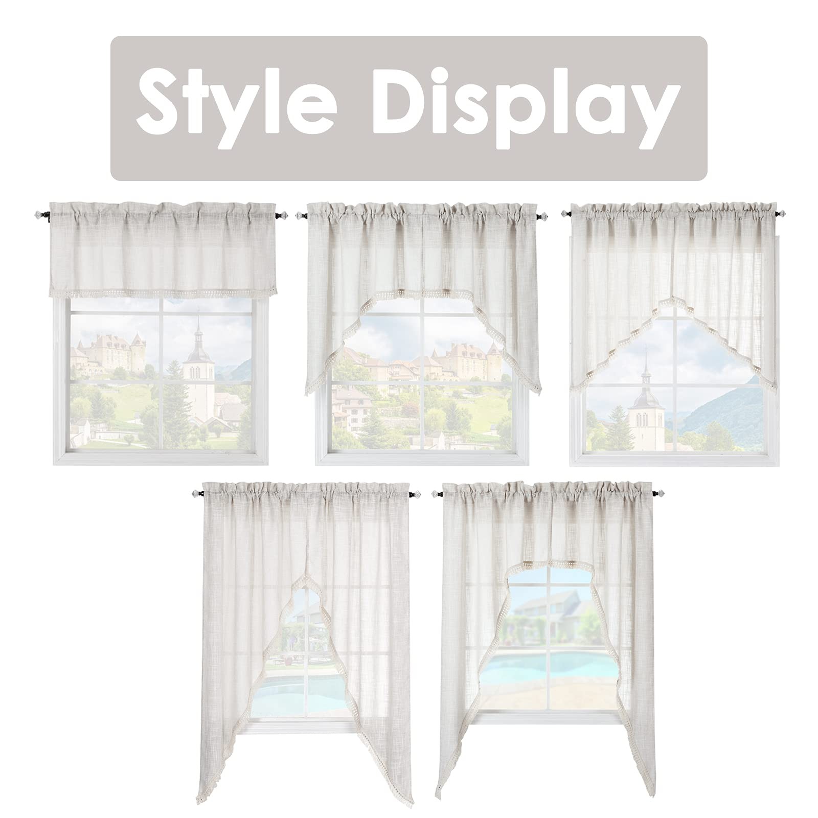 Beda Home Tassel Linen Textured Swag Curtain Valance for Farmhouses’ Kitchen;...