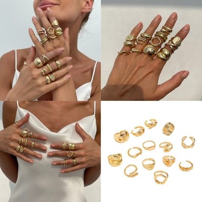 Lightweight Pearls Decorated Hollow Artistic Rings Set for Daily Wear and Event