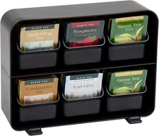 Tea Bag Organizer Countertop Storage Plastic Black 6 Drawers