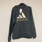 Adidas Mens Hoodie Sweatshirt Gray Drawstring Mock Neck Logo  L New
