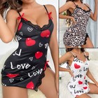 Womens Sexy Leopard Lingerie Nightwear Sleepwear Nighties Babydoll Dress Chemise