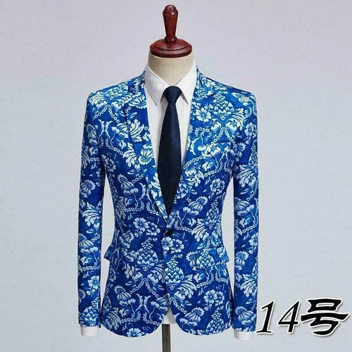 Herren chinesischer Stil Blumendruck Revers Mantel Jacke schmale Passform lässig Langarm - Bild 4 von 51