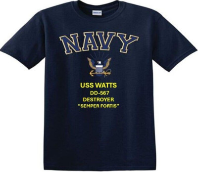 USS WATTS  DD-567 * DESTROYER*EAGLE SHIRT* NAVY OFFICIALLY LICENSED