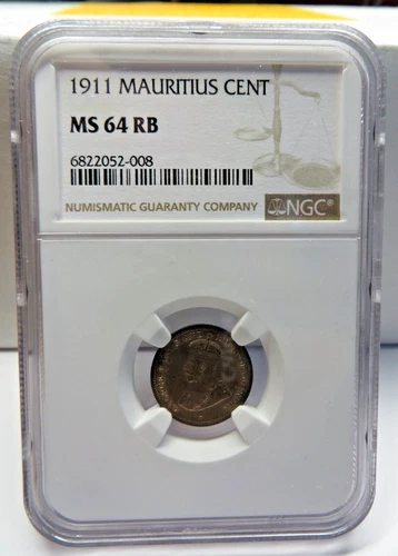 Mauritius Cent 1911 Bronze KM#12 UNC - NGC MS64RB