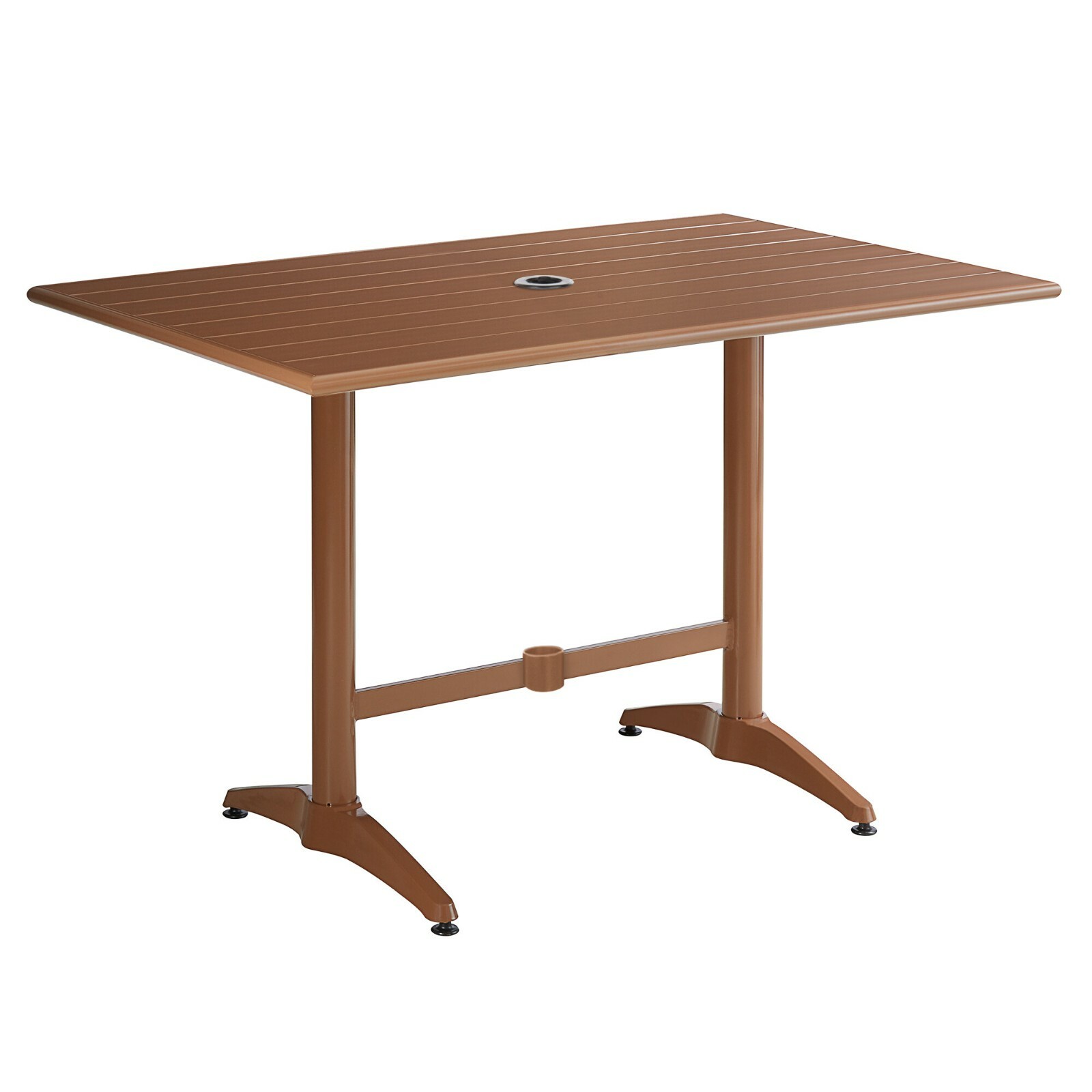 32" x 48" Rectangular Brown Aluminum Patio Table with Umbrella Hole For