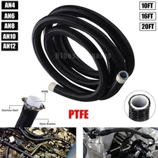 AN4 AN6 AN8 AN10 AN12 PTFE E85 Fuel Line Hose Nylon Braided 10FT 16FT 20FT Black