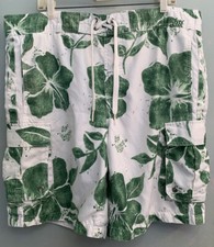 Mossimo Men's Sz M Hawaiian Floral Board Shorts Swimsuit Lined Tie Waist Pockets