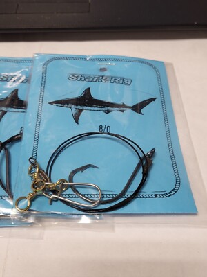 beach shark fishing hooks 3 NJ Hand Tied 3-WAY Surf Shark 8/0 Inline Circle Hook 200# Wire Bait Rigs