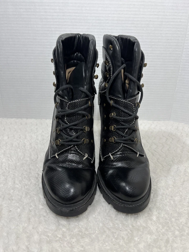 JIL SANDER Women’s 40.5 US 10 Black Leather Lace-Up Heeled Bootie Excellent - Image 3 of 4