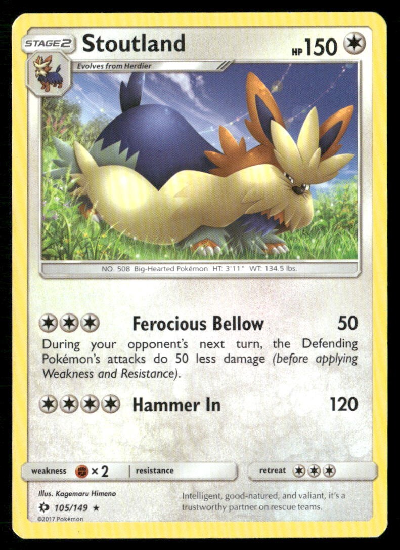 2017 Sun & Moon Set Pokemon Card 105  Stoutland LP