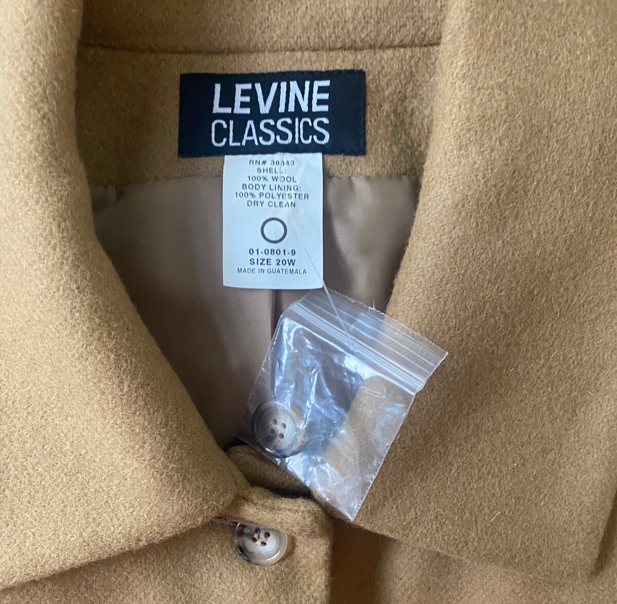 New Levine Classics Women's Camel 100% Wool Long Coat Size 20W