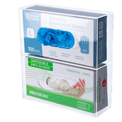 Disposable Glove Box Holder Dispenser Acrylic Double Side Loaded Clear Storage 