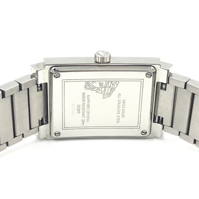 Versace Landmark Rectangle Black Dial Stainless Steel Ladies