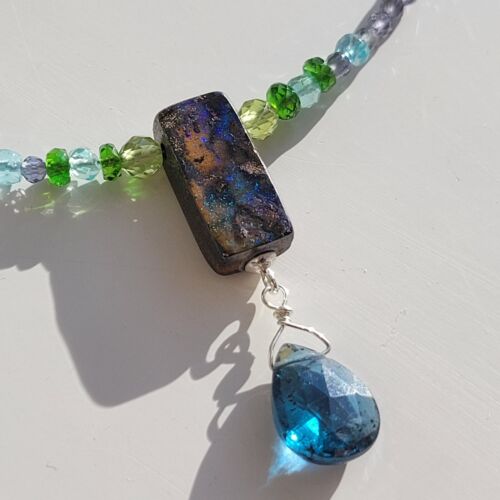 collier argent pierre précieuse opale boulder saphir cyanite iolite péridot - Photo 1/21