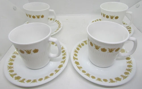 Vintage Corning Ware Corelle Butterfly Gold, Set of 4 12 oz. Coffee Mugs with Sa