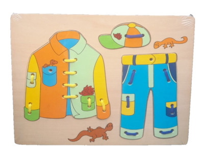 HOLZFADEN SCHNÜRUNG KINDER PÄDAGOGISCHES LERNSPIELZEUG PUZZLE NEU!