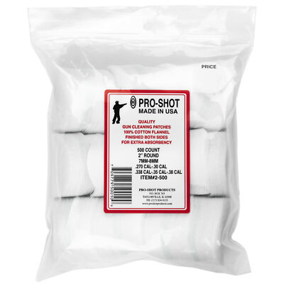 Pro-Shot 2'' Round Cotton Patches 500 Count .270-38cal