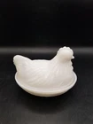 Vtg. Anchor hawking milk glass hen on nest candy dish/ trinket box