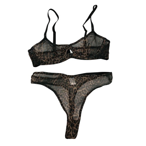 Leopard Print Sheer Bra & Thong Lingerie Set Size S