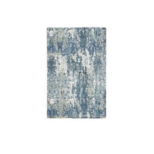2' x 3'2" Oceanic Blue Abstract Design Silk and Wool Hand Knotted Mat Rug R75537