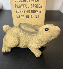 Playful Garden Bunny Brown Hand painted Resin Statue Figurine in Box