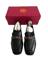 Tory Burch Perrine Loafer Shoes Size 8 Square Toe Block Heel Perfect Black